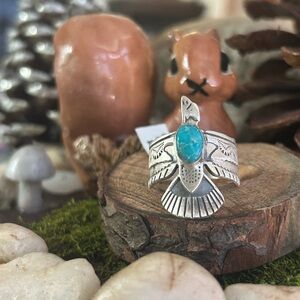 925 Sterling White Water turquoise bird ring